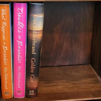 LOT 23M Bookshelf With Books, Pig, & Wooden Shoes