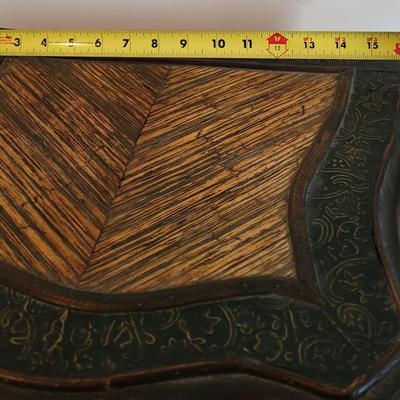 LOT 24M: Tall Slender Dark Wood Cabinet w/ 6 Rattan Drawers