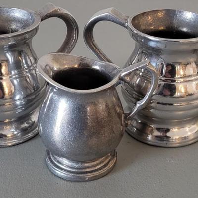 LOT 109M Pewter Teapot, Pewter Sugar & Creamer Set