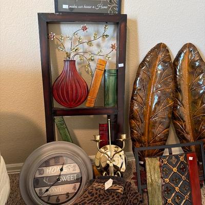 Sale Photo Thumbnail #131: Metal Home Decor and Towels with a clock.