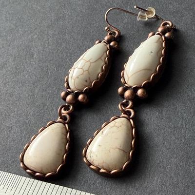 Copper tone dangle howlite earrings
