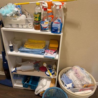 Sale Photo Thumbnail #133: Cleaning Supplies with Shelf and small Vacuum. Baskets and more.