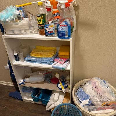 Sale Photo Thumbnail #134: Cleaning Supplies with Shelf and small Vacuum. Baskets and more.