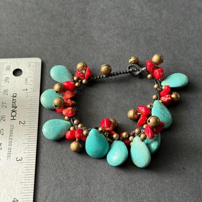 Vintage fashion turquoise and red coral beaded type bracelet