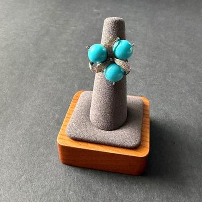 Light blue beaded fashion ring