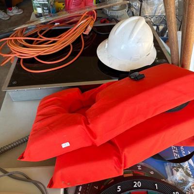 Sale Photo Thumbnail #179: Garage Misc, Dig gates, Totes, extension cords, paint supplies, Tools, gloves,