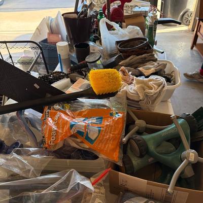 Sale Photo Thumbnail #175: Garage Misc, Dig gates, Totes, extension cords, paint supplies, Tools, gloves,