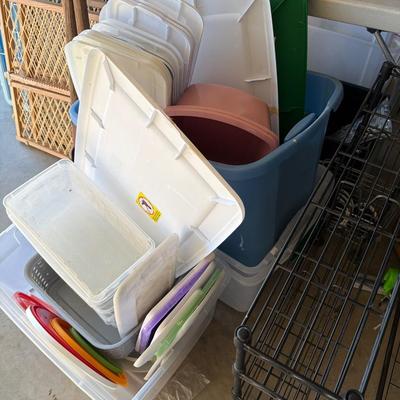 Sale Photo Thumbnail #177: Garage Misc, Dig gates, Totes, extension cords, paint supplies, Tools, gloves,