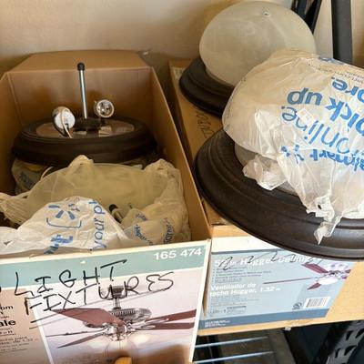 Sale Photo Thumbnail #183: Garage Misc, Dig gates, Totes, extension cords, paint supplies, Tools, gloves,