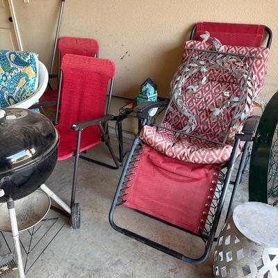 Sale Photo Thumbnail #188: Grill, Outdoor Yard Art, and Chairs.
