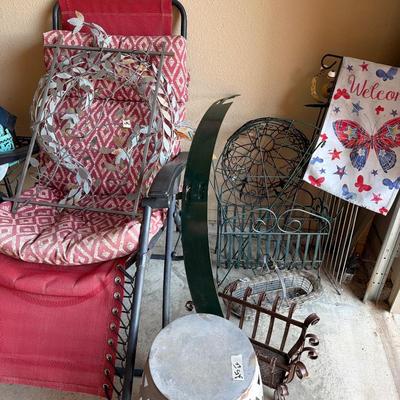 Sale Photo Thumbnail #187: Grill, Outdoor Yard Art, and Chairs.