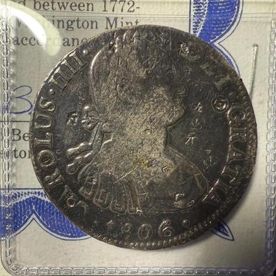 Early 1806 Circulated/Polished Condition 8-Reales Silver Coin w/Chop Marks by the Washington Mint as Pictured.