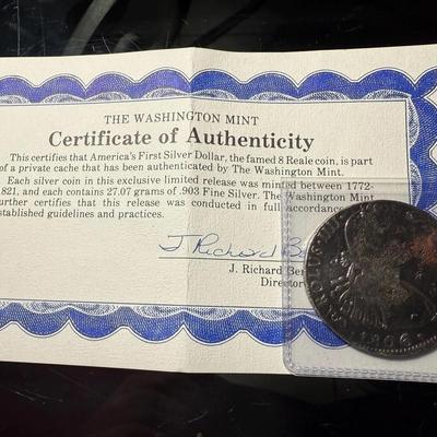 Early 1806 Circulated/Polished Condition 8-Reales Silver Coin w/Chop Marks by the Washington Mint as Pictured.