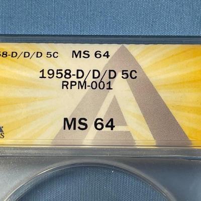 ANACS SCARCE CERTIFIED 1958-D/D/D RPM-001 MS64 GRADED JEFFERSON NICKEL AS PICTURED.