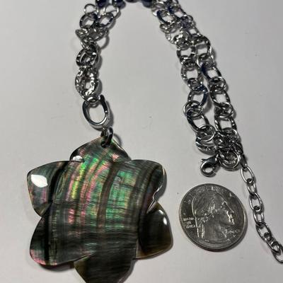 New Never Worn or Used "Milor" Stainless Steel Fashion Link Necklace 18-20" Adjustable w/Carved Flower Pendant as Pictured.