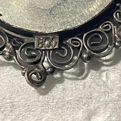 Antique .800 Silver Filigree Hand Painted Pin or Pendant from the 1800's in VG Preowned Condition as Pictured.