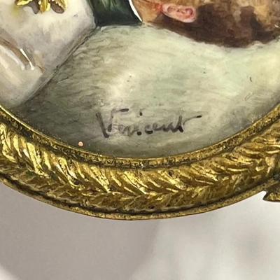 Antique Rare 18/19 Century Napoleon-II Miniature Portrait Painting on Bone or Ivory Signed w/2" x 2.5" Easel Excellent...