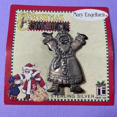 Vintage Scarce MARY ENGELBREIT Designer Sterling Silver SANTA CLAUS Pin in VG Never Used Condition.