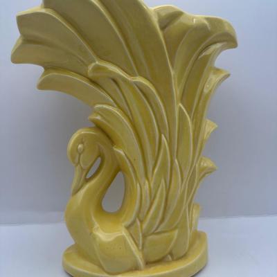 Vintage McCoy Yellow Swan Vase - Mid Century Pottery, USA