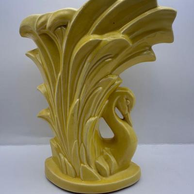 Vintage McCoy Yellow Swan Vase - Mid Century Pottery, USA
