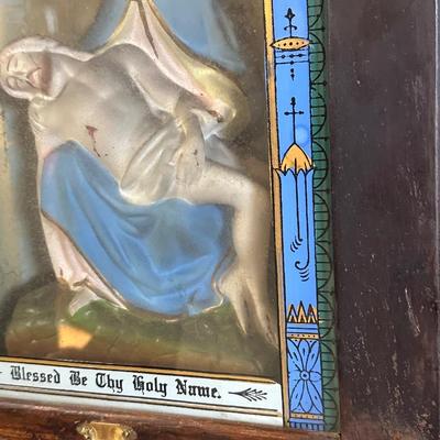 Vintage Catholic Devotional Wall Shrine – Pietà & Last Supper Shadow Box
