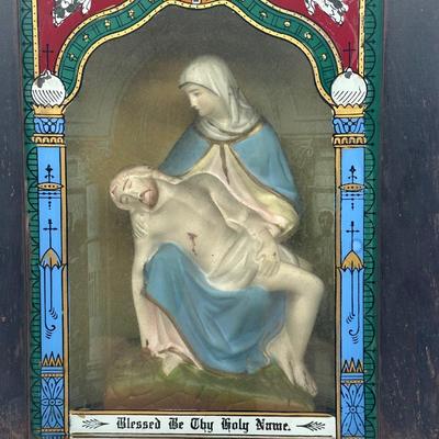Vintage Catholic Devotional Wall Shrine – Pietà & Last Supper Shadow Box