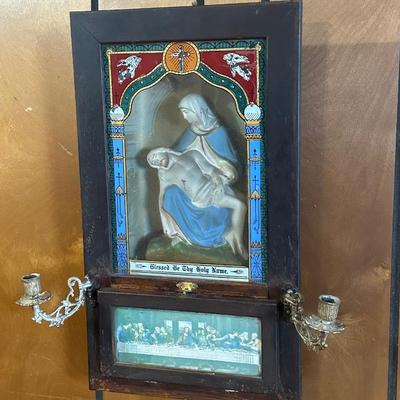 Vintage Catholic Devotional Wall Shrine – Pietà & Last Supper Shadow Box