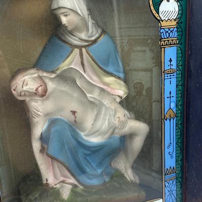 Vintage Catholic Devotional Wall Shrine – Pietà & Last Supper Shadow Box