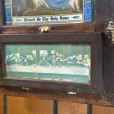 Vintage Catholic Devotional Wall Shrine – Pietà & Last Supper Shadow Box