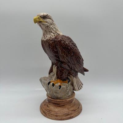 Ceramic Bald Eagle Figurine on Pedestal Base