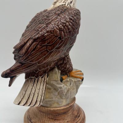 Ceramic Bald Eagle Figurine on Pedestal Base
