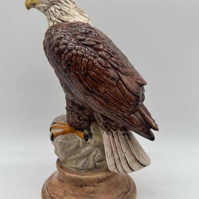 Ceramic Bald Eagle Figurine on Pedestal Base