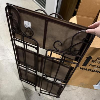 Folding metal shelving unit with wood shelves