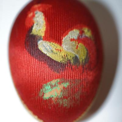 Sale Photo Thumbnail #238: three  chicks covered with a felt fabric , very soft, silk florals and ribbon . little black bead eyes.  and decorated with ribbon and other. The base is a hard white plastic. 
1940- 1950's? 
felt is missing on a few of the feet. two of the beaks have a l