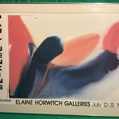 Sale Photo Thumbnail #71: Paul Jenkins poster for his watercolor exhibition held at Elaine Horwitch Galleries from July 12-31, 1979. Features an abstract design in vibrant colors characteristic of Jenkins' signature style. The poster includes text detailing the exhibition dates an