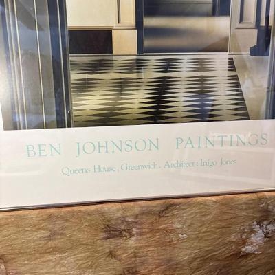 Sale Photo Thumbnail #249: Titled Ben Johnson paintings Queens house, Greenwich, architect: Ingo Jones poster. Frame measures 28” x 39.5”.