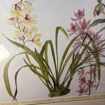 Sale Photo Thumbnail #259: Beautifully framed and matted floral by Elizabeth Blackadder. Frame measures 37.5“ x 30“ beautiful, gold, guild and white..