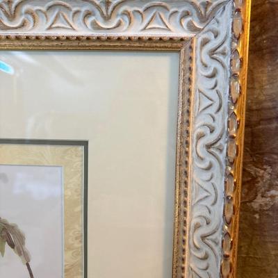 Sale Photo Thumbnail #258: Beautifully framed and matted floral by Elizabeth Blackadder. Frame measures 37.5“ x 30“ beautiful, gold, guild and white..
