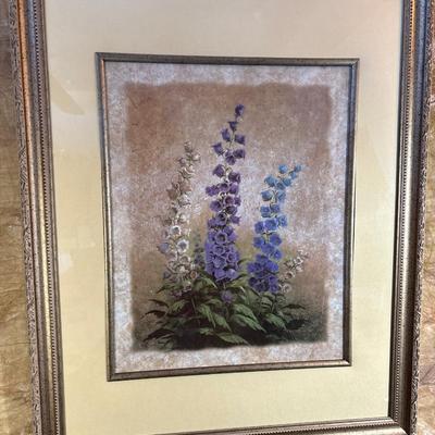 Sale Photo Thumbnail #283: Delphinium art print by Vivian Kasch. Beautifully framed with a frame with a frame and matted. Outside frame measures 25“ x 31“.
