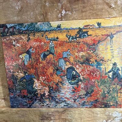 Sale Photo Thumbnail #288: Colorful and primitive appearing art on canvas. Piece measure measures 24” x 18”.