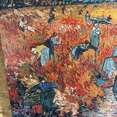 Sale Photo Thumbnail #289: Colorful and primitive appearing art on canvas. Piece measure measures 24” x 18”.