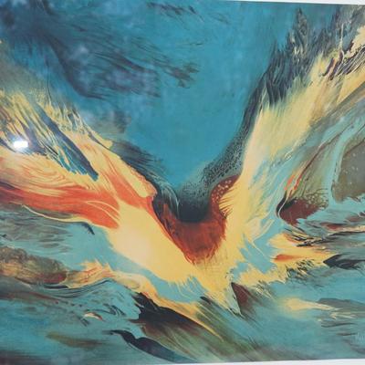 Sale Photo Thumbnail #277: original numbered lithograph by Leonardo Nierman. 
Abstract 1970's
signed in white paint lower right and numbered lower left 
the matt and litho are very good. wood frame has scratches and nicks but could be finished with touch up.
The lithograph measures