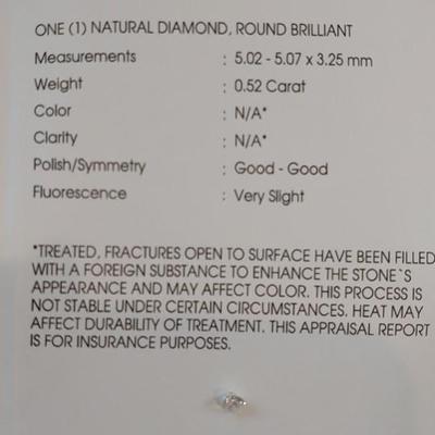 IGI CERTIFIED NATURAL DIAMOND .52ct
