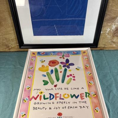 Sale Photo Thumbnail #320: Framed dad on fabric possibly looks like pillowcase, 22.5 x 18.5. Indian proverb measures 17 x 21