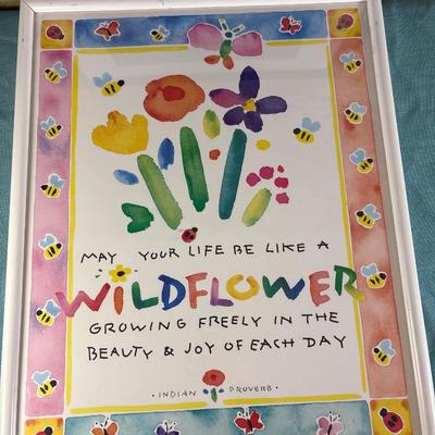 Sale Photo Thumbnail #323: Framed dad on fabric possibly looks like pillowcase, 22.5 x 18.5. Indian proverb measures 17 x 21