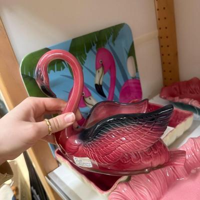 Sale Photo Thumbnail #684: Trays/dishes, flamingo planter, plastic tray