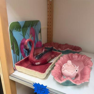 Sale Photo Thumbnail #678: Trays/dishes, flamingo planter, plastic tray