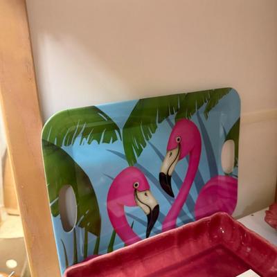 Sale Photo Thumbnail #686: Trays/dishes, flamingo planter, plastic tray