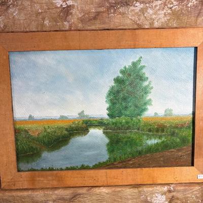 Sale Photo Thumbnail #403: Oil on masonite by Mary Weaver number 49 dated December 2010. Frame measures 28” x 20 1/2”.