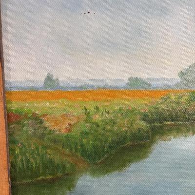 Sale Photo Thumbnail #406: Oil on masonite by Mary Weaver number 49 dated December 2010. Frame measures 28” x 20 1/2”.